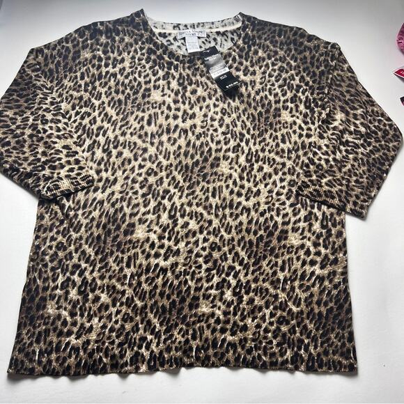 Rebecca Malone Women’s Plus Size Animal Print Crewneck Sweater Sz 1X - Picture 1 of 10